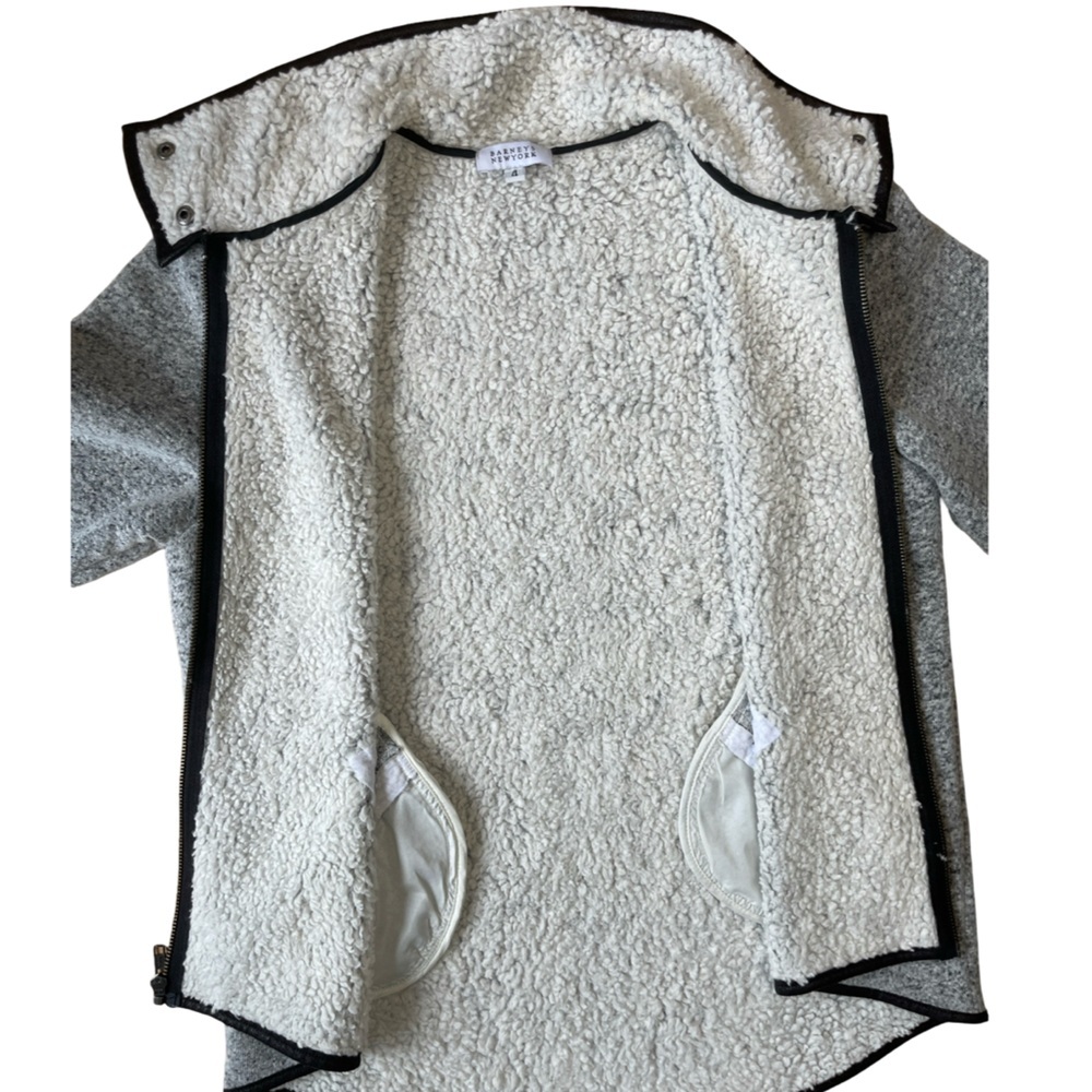 Barneys New York Gray Knit Fleece 3/4 Sleeve Oversized Jacket - Size 4 - Picture 4 of 9